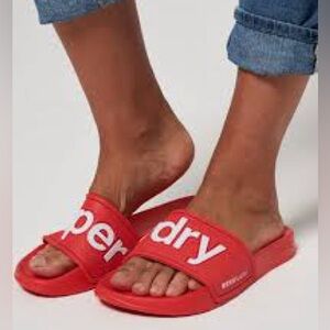 SUPERDRY Eva Pool Slides Sliders Sandals Cherry Red & White